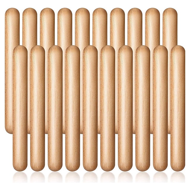 20 Pcs Bâtons de Rythme pour Enfants 8 Pouces Bâtons de Musique Lummi Classiques Clavettes en Bois Instrument de Percussion Musical, 20 x Bâton de Rythme, Couleur Bois