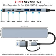 Duomigo 8 in 1 USB C Hub Splitter, 4 USB Ports, 1 USB-C Jack, TF/SD Card Reader, 3.5mm Audio Output,Compatible with MacBook Pro, iPad Pro,Laptops