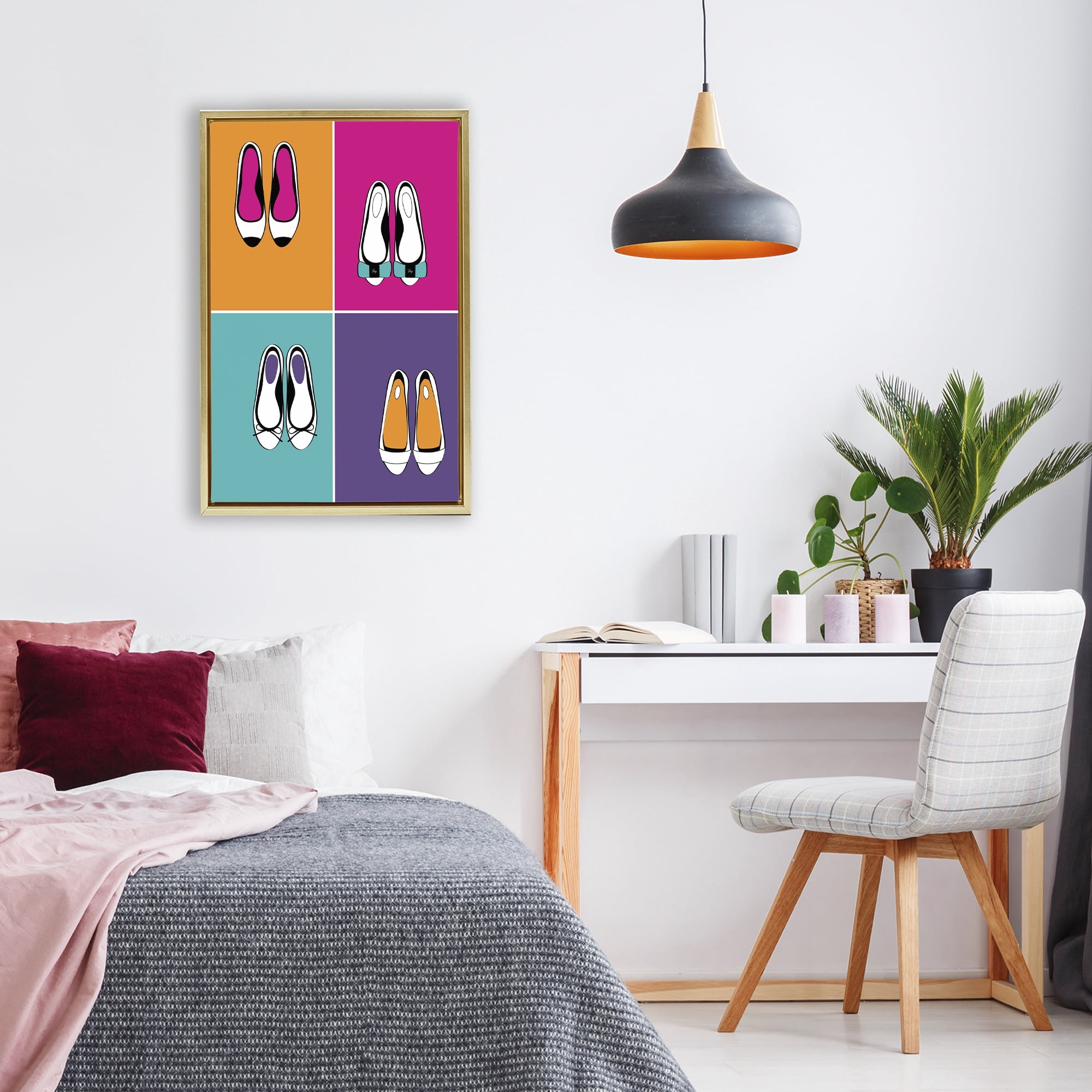Stupell Industries Bold Pop Trendy Flats Gold Framed Floater Canvas Wall Art, design by Martina Pavlova