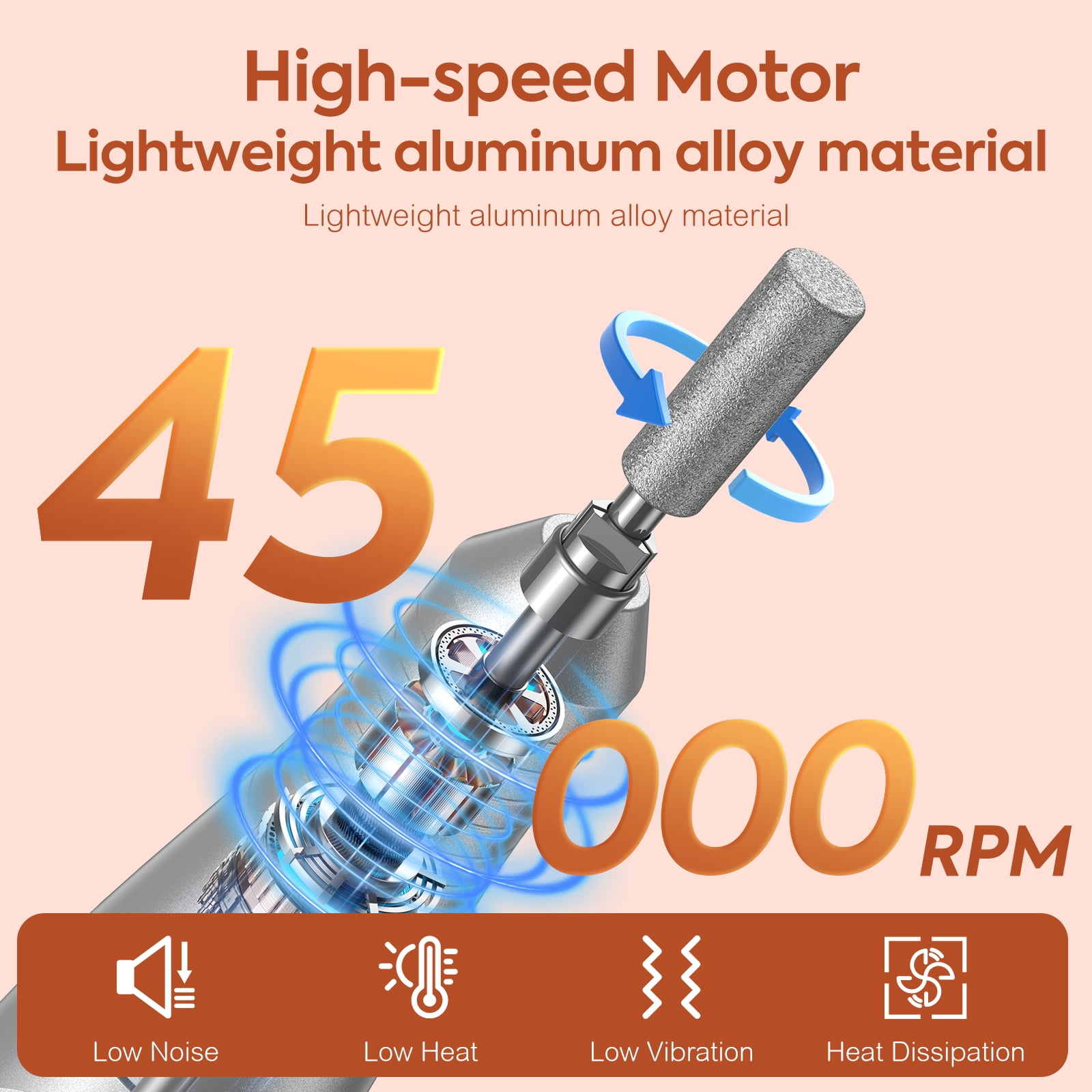 HOOICB Nail Drill, 45000rpm Professional Drills for Acrylic Nails, Portable Electric File Manicure Tools, Cordless Rechargeable Efile Kit