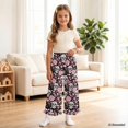 thumbnail image 4 of COEQINE Girls Ruffled Pants Elastic Waist Wide Leg Trousers Pants with Pockets Long Trousers Loose Fit Y2K Summer Outfits for 11-12 Years, Skull Floral Heart, 4 of 8