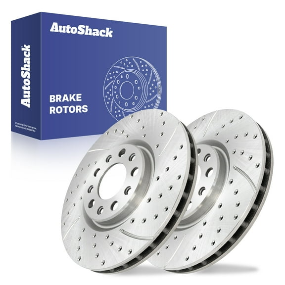 AutoShack Front Vented Drilled & Slotted Silver Zinc Coated Brake Rotors 2-PC Set Replacement for 2013-2016 Dodge Dart 2015-2017 Chrysler 200 SilverShield Pro 12.01" (305 mm)