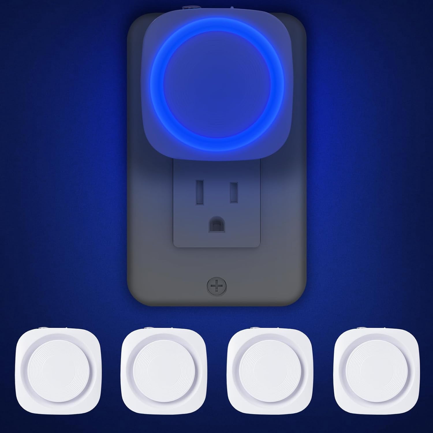 RGHJAR-Blue Night Lights Plug into Wall, 4 Packs Dimmable Night Light with Dust to Dawn Sensor, Automatically Turn on and Off, Gentle Glow Nightlight for Bathroom,Bedroom,Stairs,Kitchen,Hallway, Blue