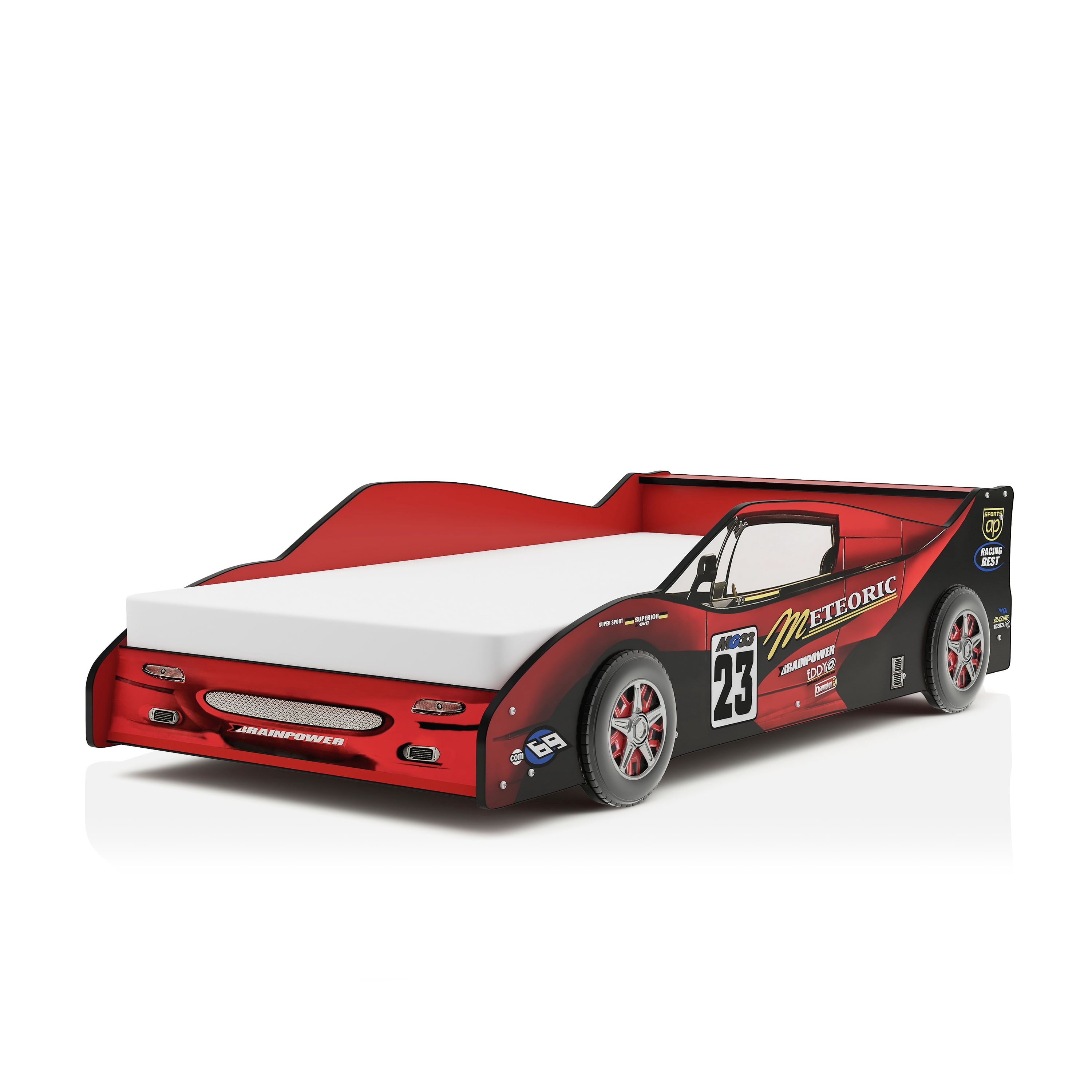 Furniture of America Roddy Kids Wood Twin Race Car Bed, Red