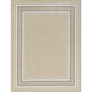 Beverly Rug Indoor Bordered Area Rugs, Non Slip Rubber Backing Modern Living Room Area Rug, Beige, 5x7