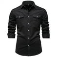 thumbnail image 3 of pstuiky Camisas de manga larga abrigadas para hombre, Blusa informal de manga larga con botones y parches lisos para hombre top de hombre m, 3 of 4