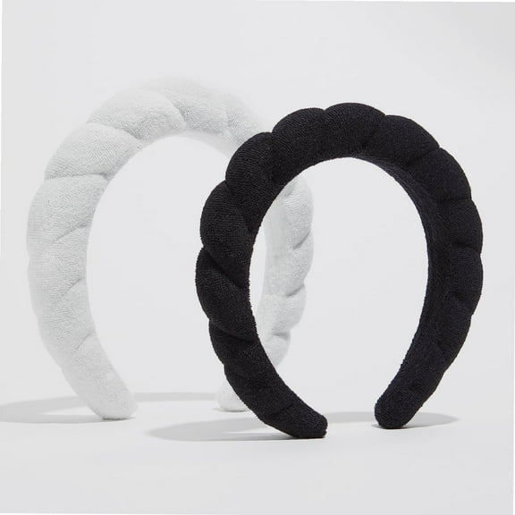 Spa Headbands (2 pack) | Terry Cloth Headband for Women and Girls - Comfortable and Absorbent Hair Holder for Facials, Makeup Removals, and Showers | Black & White