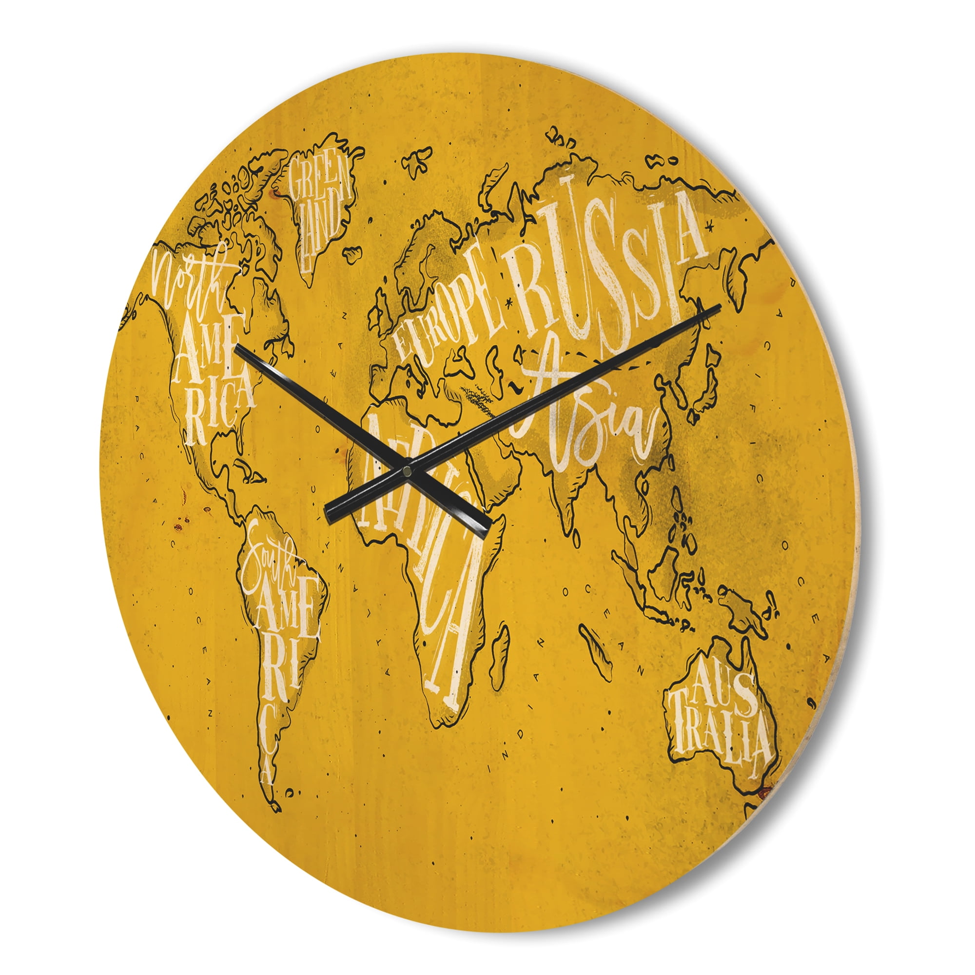 Designart 'Traditional Yellow Worldmap ' Modern Wood Wall Clock