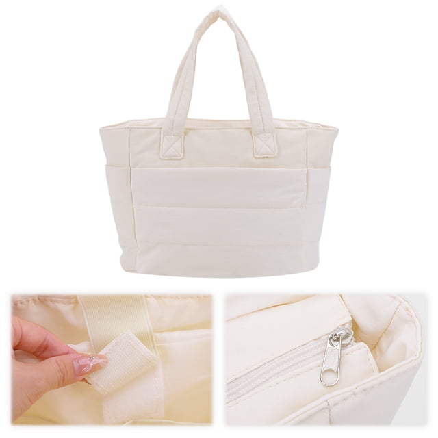 Bolso Mano Acolchado Hilo Bordar Ropa Algodón Esponjoso Gran Capacidad Un Hombro (Beige)