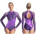 thumbnail image 5 of YiZYiF Womens Shiny Rhinestone Ballet Gymnastics Dance Leotard Long Sleeve Figure Skating Dancewear Purple XXL, 5 of 6