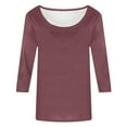 thumbnail image 4 of Dpytoraw Women's Casual Solid Color Print Scoop Neck Low Cut 3/4 Sleeve T Shirt Top, 4 of 4