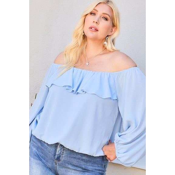 Off Shoulder Ruffle Bubble Sleeve Top