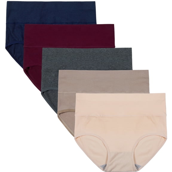 INNERSY Womens Underwear Cotton Briefs High Waisted Postpartum Panties 5 Pack (L, Late Fall)