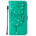 thumbnail image 2 of Nalacover for Samsung Galaxy S23 Wallet Case, Rhinestone Butterfly& Flower Pattern Cover with Card Slots Holder Kickstand, Wrist Strap Handbag PU Leather Magnetic Clasp Shockproof Case, Green, 2 of 11