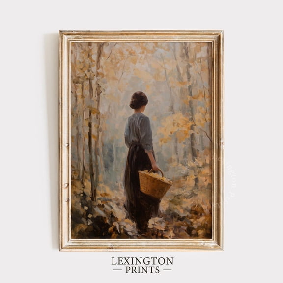 Dark Fall Forest Autumn Victorian Woman Vintage Farmhouse Poster, Versatile Seasonal Theme For Home And Living Room Decor