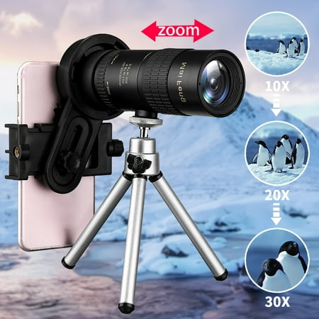 10-30x Zoom Telephoto Telescope Monocular Camera Lens+ Cell Phone Clip +Tripod Stand for iPhone XR XS MAX X, 8 7 6S 6 / Plus 5S, for Samsung Note 9 8 S10/S9/S8/S8 Plus/S7