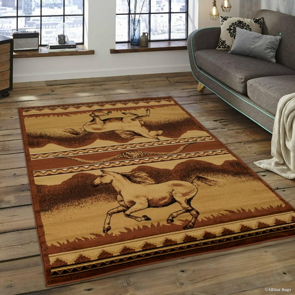 Brown Bear Wildlife Nature Paw Prints Fishing Rod Area Rug (3' 9" x 5' 1")