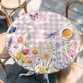 thumbnail image 2 of Wildflowers Round Tablecloth, Fitted Table Cover with Elastic for 36"-44" Round Tables, Spring Watercolor Tulip Floral Leaf Pink Plaid Table Cloth Outdoor Indoor Dinning Party Waterproof Tablecloths, 2 of 7