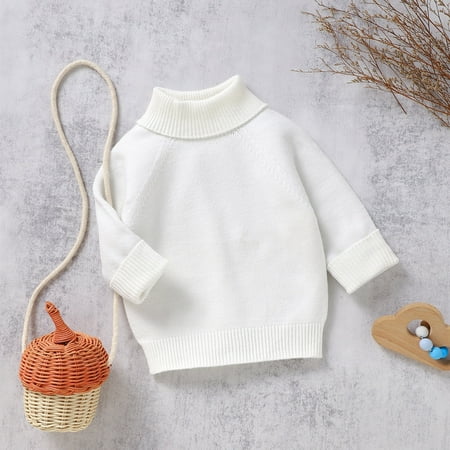 

Toddler Jackets for Girls White Knitted Autumn/Winter New Style Solid Color Versatile High Neck Girls Clothes Toddler Boy Sweater 68 Cool Anniversary Gifts For Men