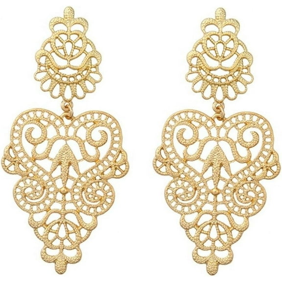 XBage Women'S Bohemian Filigree Chandelier Hollow Lace Pattern Statement Wedding Dangle Earrings In Gold (Chandelier A)[eo5493]