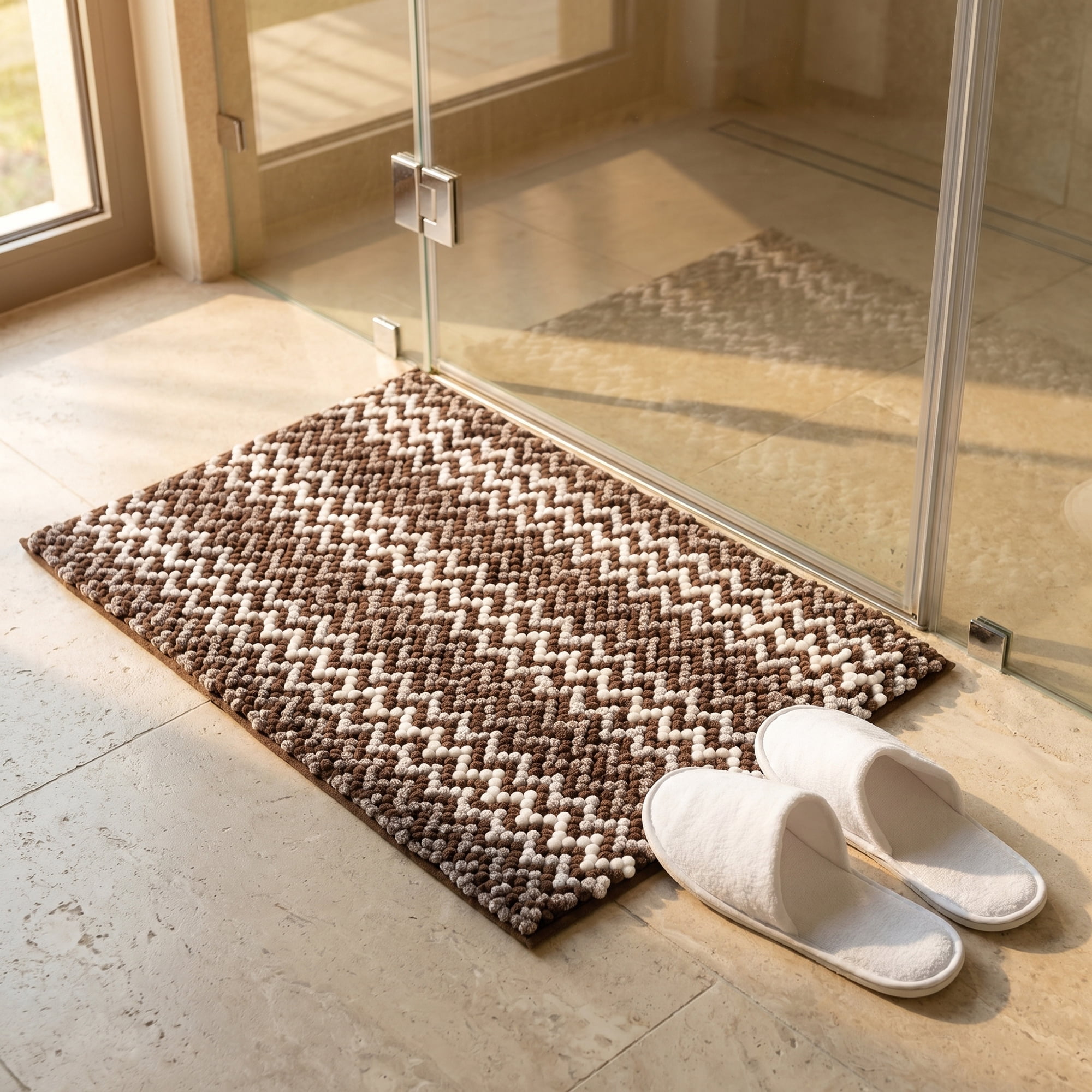 Unique Bargains Ultra Soft Non Slip Machine Washable Chenille Bath Mat Brown 24" x 16"