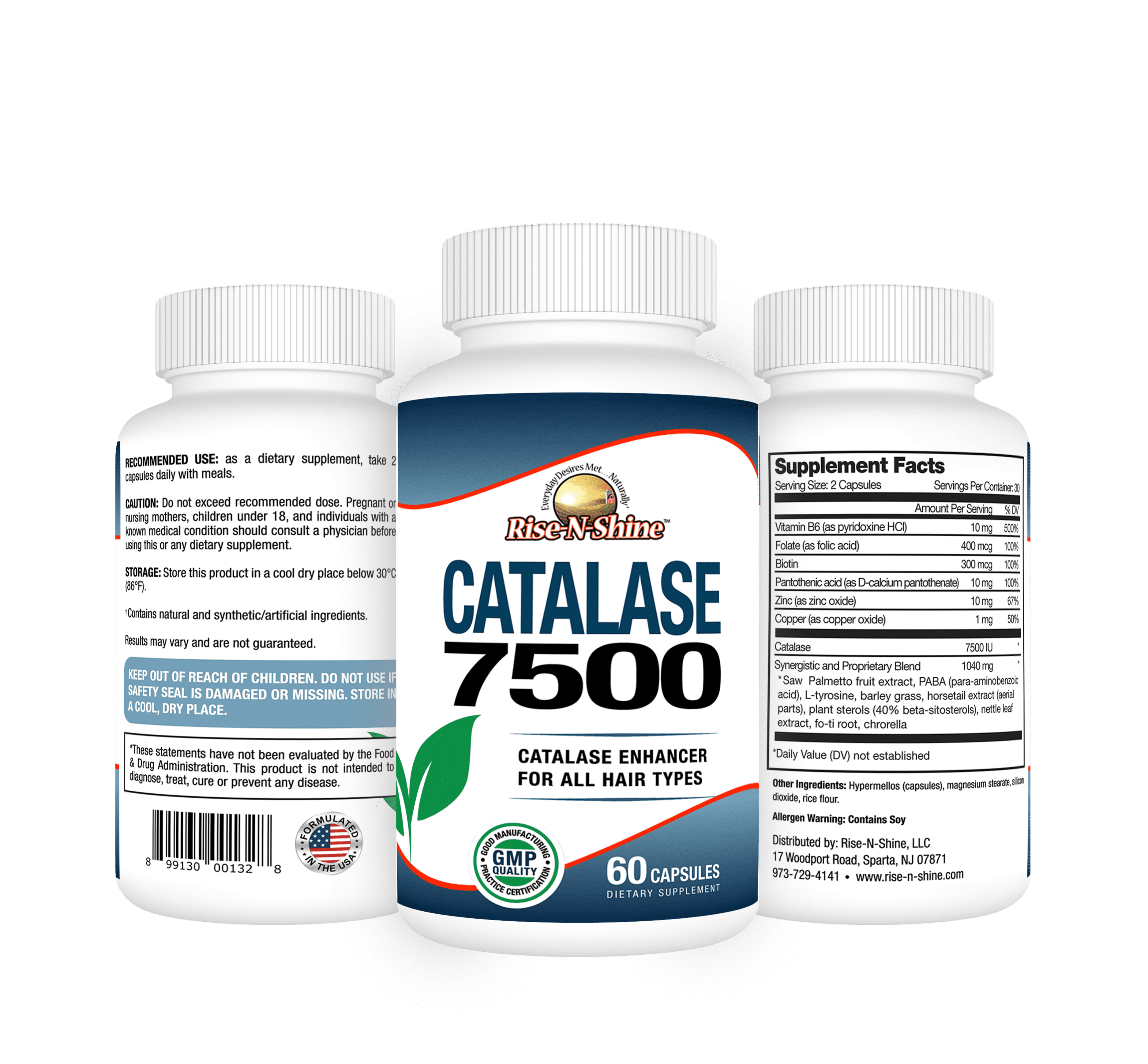 Rise-N-Shine, Catalase 7500 with Antioxidant Enzyme, Chlorophyll and Calcium Hair Support, 60 Count