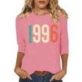 thumbnail image 2 of HOMBOM Womens T-Shirts Summer Graphic Tees 3/4 Sleeve Pink Basic Graphic Retro 1996 Print Tops for Ladies, 2 of 4