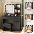 thumbnail image 3 of VEANERWOOD Vanity Set with Lights and Charging Station Makeup Vanity Table with 4 Large Drawers, Black, 3 of 7