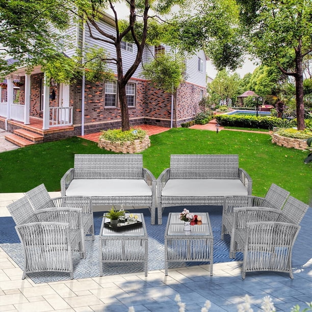 Clearance 8 Piece Patio Bistro Set Outdoor Furniture Pe Rattan Wicker Patio Set Porch Conversation Sets With Glass Coffee Table Wicker Chair Set For Backyard Garden Lawn Poolside Gray Q12717 Walmart Com