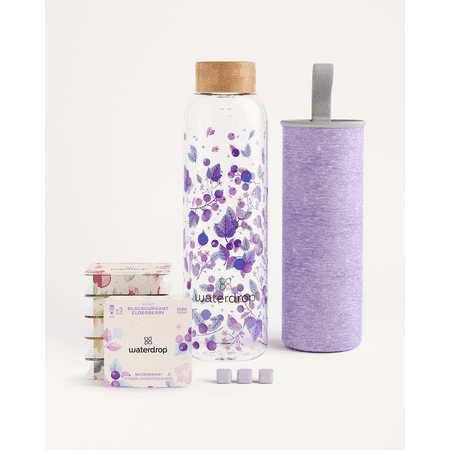 Waterdrop BPA Free Glass Water Bottle,Insulating Neoprene Sleeve/Bamboo Screw Cap, Boost, 20 fl oz