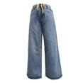 thumbnail image 5 of Luwomo Casual Jeans for Womens High Waist Wide Leg Drawstring Stretch Beaded Embellishment Comfortable Loose Fit Long Trousers Daily Wear Relaxed Fit Denim Pants Blue,L, 5 of 6