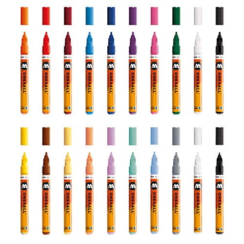 Molotow ONE4ALL Acrylic Paint Marker Set, 1mm and 2mm, Colors, 20 Marker Set, 1 Set (200.152) - Walmart.com