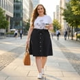 thumbnail image 3 of Agnes Orinda Women's Plus Size Outfits Fashion Tie Waist A Line Midi Denim Skirt 3X Black, 3 of 8