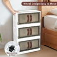 thumbnail image 3 of Plastic Storage Bins with Lids, 120 Qt (30 Gal) Storage Cabinet, 3 Pack Stackable Beige Wardrobe Closet Organizer, 20.5 x 11.4 x 31.9 Inch Foldable Plastic Storage Container with Door, 3 of 9