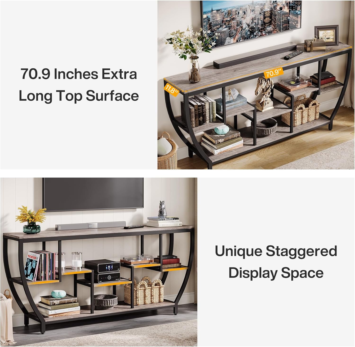 Tribesigns TV Stand for Televisions up to 80 Inches, 70.9 Inches Entertainment Center with Storage Shelves, Wood TV Media Console Table Unit for Living Room, Bedroom