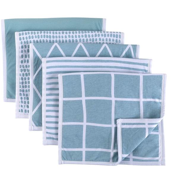 Reversible Burp Cloths I Teal Collection - 5 Pack I Absorbent with a Fleece Lining
