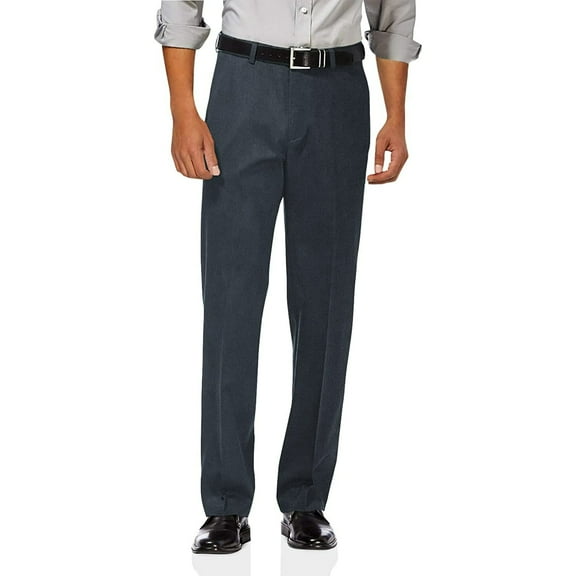 Mens Haggar Premium No-Iron Khaki Stretch Classic-Fit Flat-Front Expandable Waist Pants Charcoal Heather