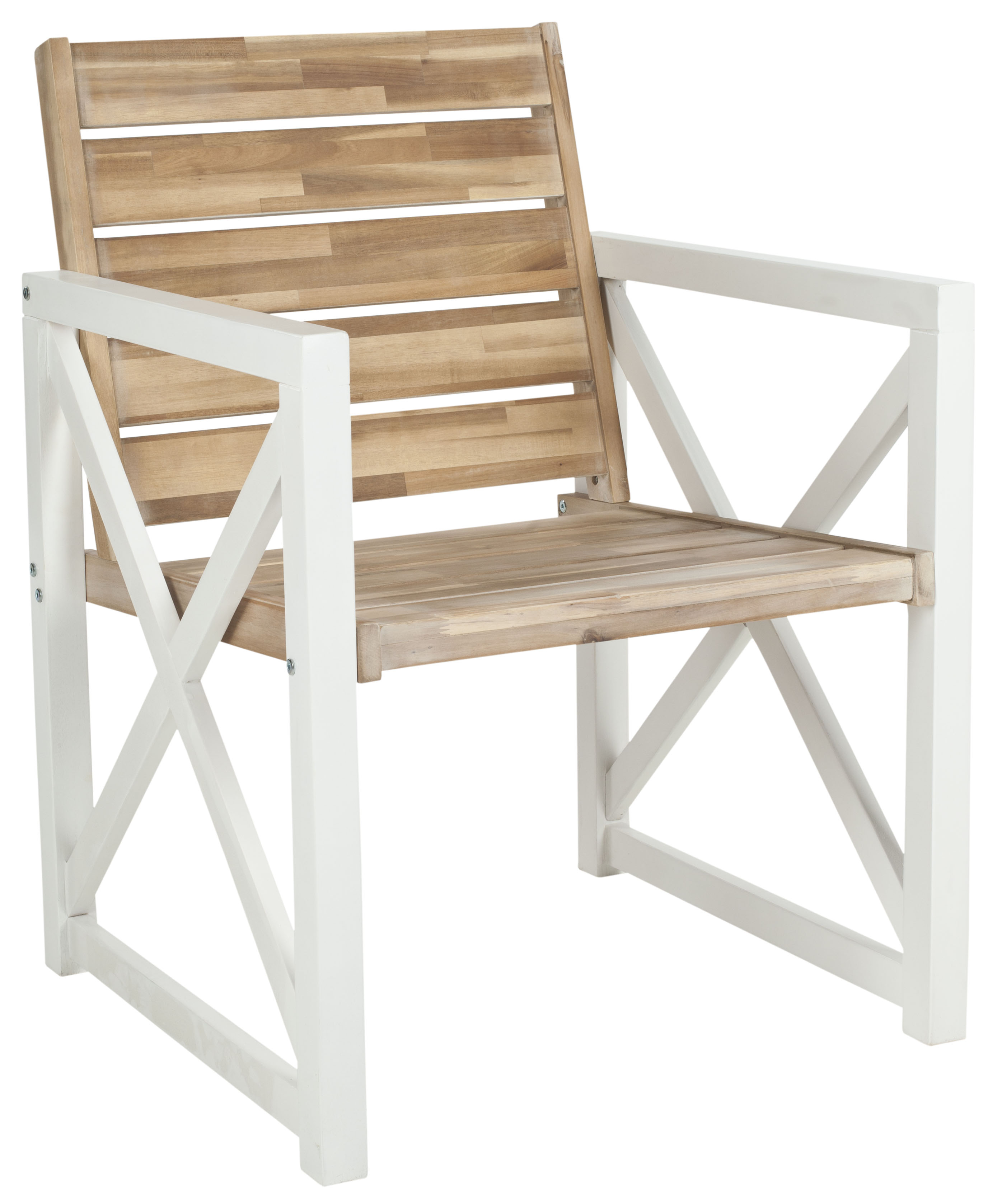 SAFAVIEH Irina Outdoor Patio Acacia Armchair, White/Oak, Set of 2