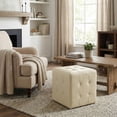 thumbnail image 2 of Cortesi Home Braque  Tufted Cube Ottoman in Ivory Faux Leather, 2 of 11