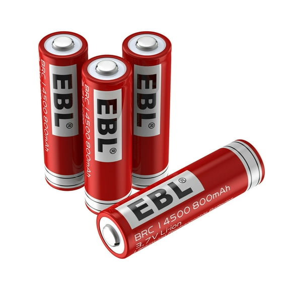 EBL 4-Pack 800mah 3.7V 14500 Rechargeable Li-ion Battery with Storage Case For Torch Flashlight