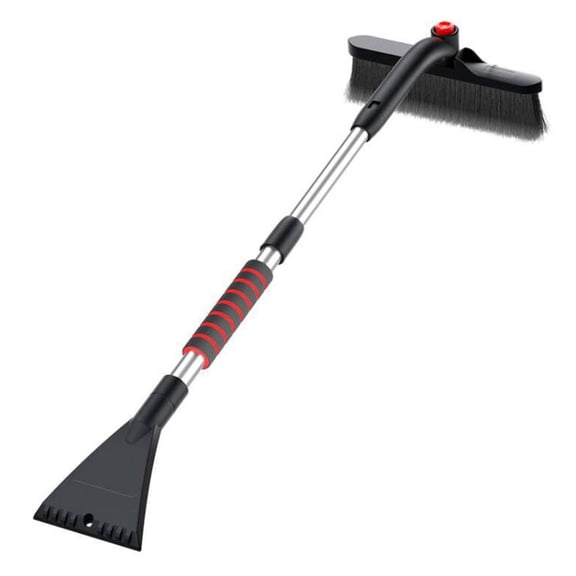 Extendable Car Snow Brush Ice Scraper with 180 Rotating Head， 3-in-1 Tool for Winter Cleaning