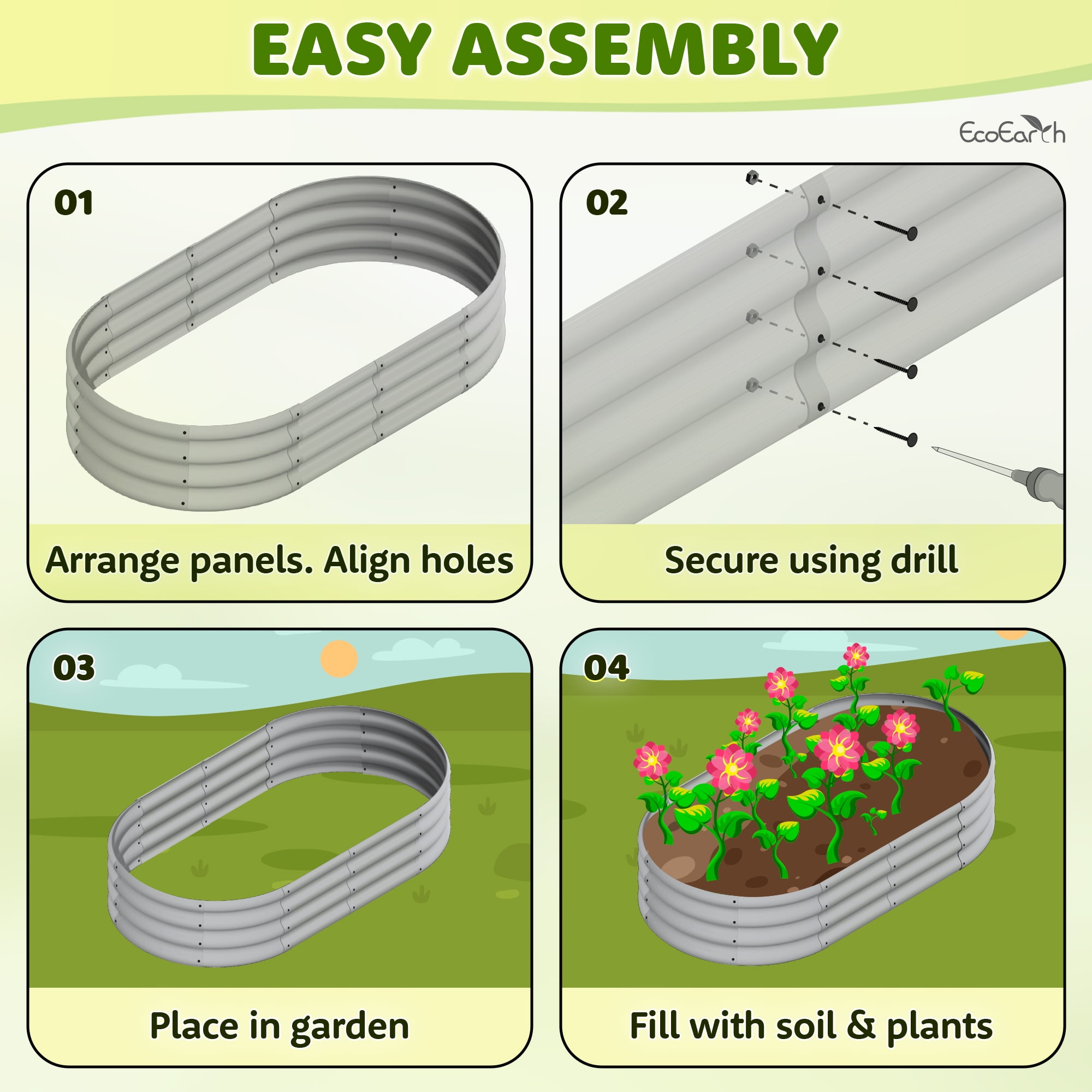 Galvanized Raised Garden Bed, Heavy-Duty Steel Planter Gardening Box W/ Open Base Design for Vegetables & Flowers by EcoEarth