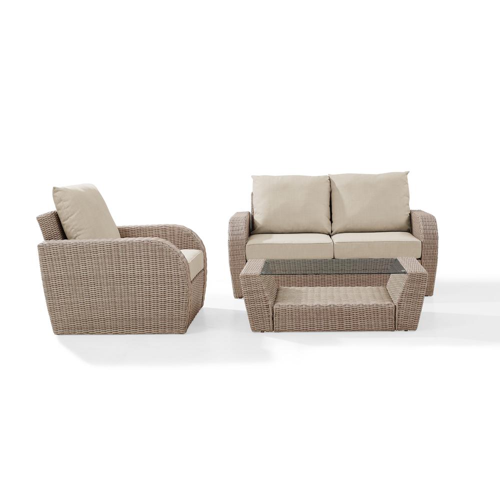 Crosley Furniture St Augustine 3 Pc Outdoor Wicker Seating Set With Oatmeal Cushion - Loveseat, Arm Chair , Coffee Table - image 4 of 7