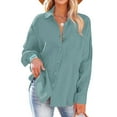 thumbnail image 7 of Ltctricy Button down Shirts for Women Long Sleeve V Neck Pleated Cotton Gauze Tops Casual Loose Collared Blouses, 7 of 7