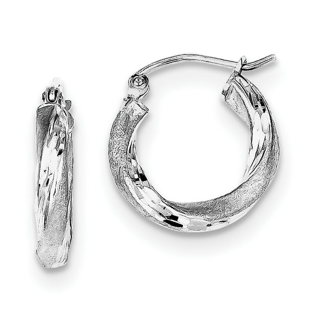 Sterling Silver Rhodium-plated Satin Finished D/C Twisted Hoop Earrings QE4609