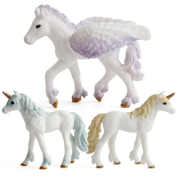 Juego de figuras de unicornio mágico de PVC, 3 piezas, para niños de más de 3 años