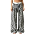 thumbnail image 2 of ClodeEU Women's Plaid High Waisted Wide Leg Pants ,Loose Fit Straight Floor Length Trousers for Summer Black,Women's Plus L, 2 of 7