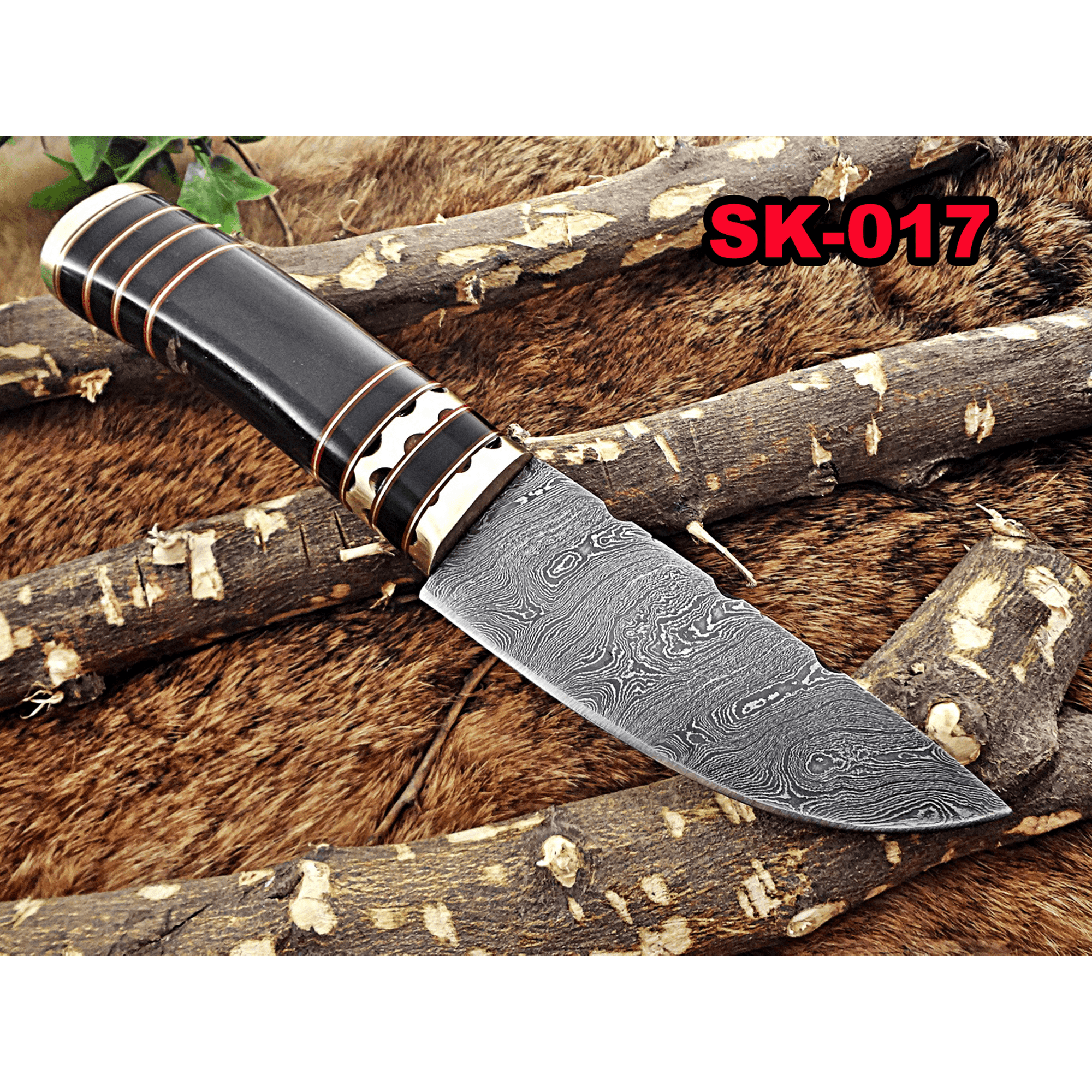 8 HAND FORGED DAMASCUS STEEL FULL TANG BLADE GUT HOOK SKINNING POCKET KNIFE (Black)