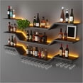 thumbnail image 2 of golytefs 55inch Modern Led Wine Rack Wall Mounted Hanging Large Liquor Shelf for Liquor Bottles with Led Light with Wine Glass Hooks 3-Tier for Home Bar Dining Room Cafe Decorative (Black 140*20cm), 2 of 8