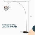 thumbnail image 6 of LeisureMod Arco Mid-Century Modern Arched Floor Lamp 75.6" Height with White Round Marble Base and Metal Dome Lamp Shade for Living Room and Bedroom, 6 of 13
